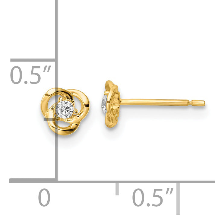 14k Yellow Gold Polished CZ Flower Post Earrings