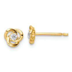 14k Yellow Gold Polished CZ Flower Post Earrings