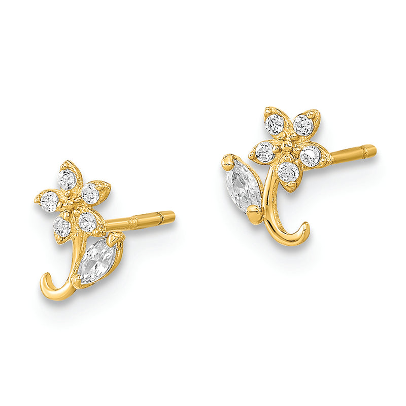 14K Polished Flower CZ Post Earrings