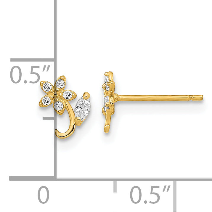 14K Polished Flower CZ Post Earrings