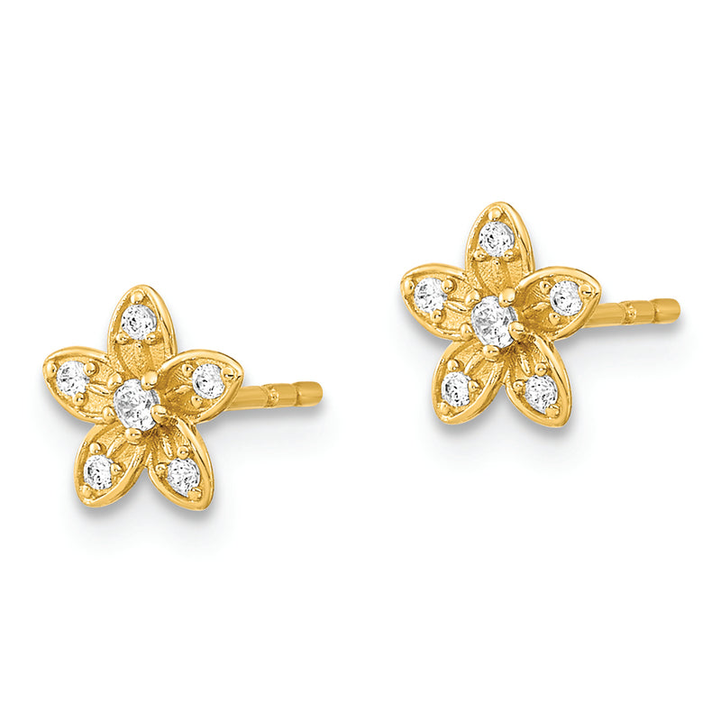 14K Polished Flower CZ Post Earrings