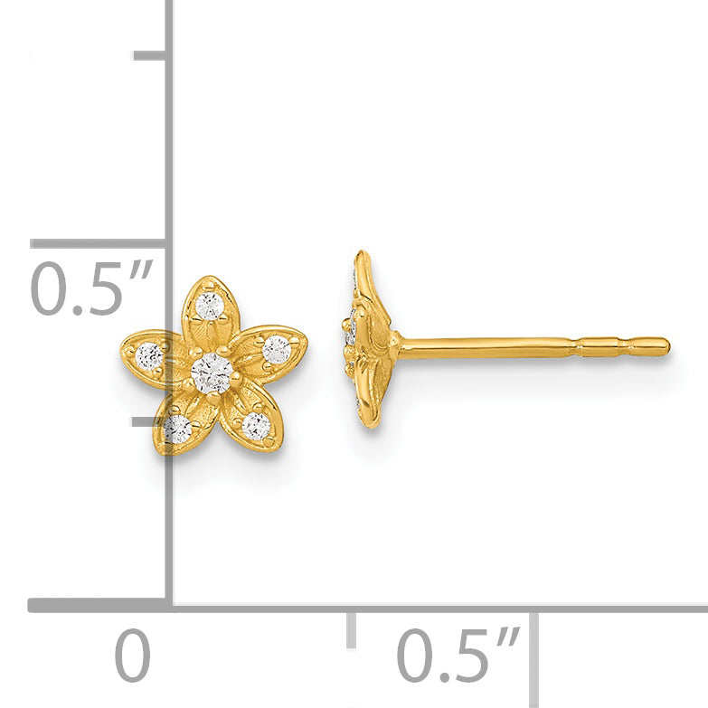 14K Polished Flower CZ Post Earrings