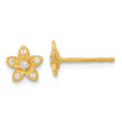 14K Polished Flower CZ Post Earrings