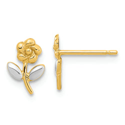 14K and Rhodium Flower Post Earrings