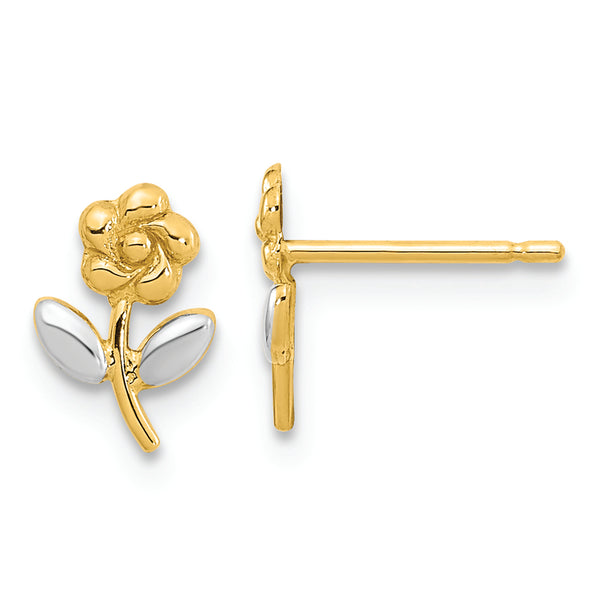 14K and Rhodium Flower Post Earrings