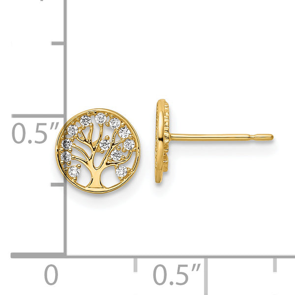 14k CZ Tree of Life Post Earrings