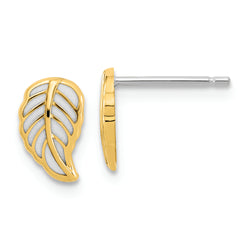 14K Two Tone Leaf Post Earrings