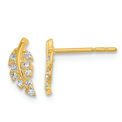 14K Polished Leaf CZ Post Earrings