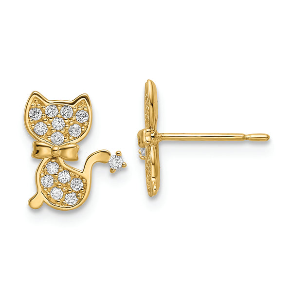 14k CZ Cat Post Earrings