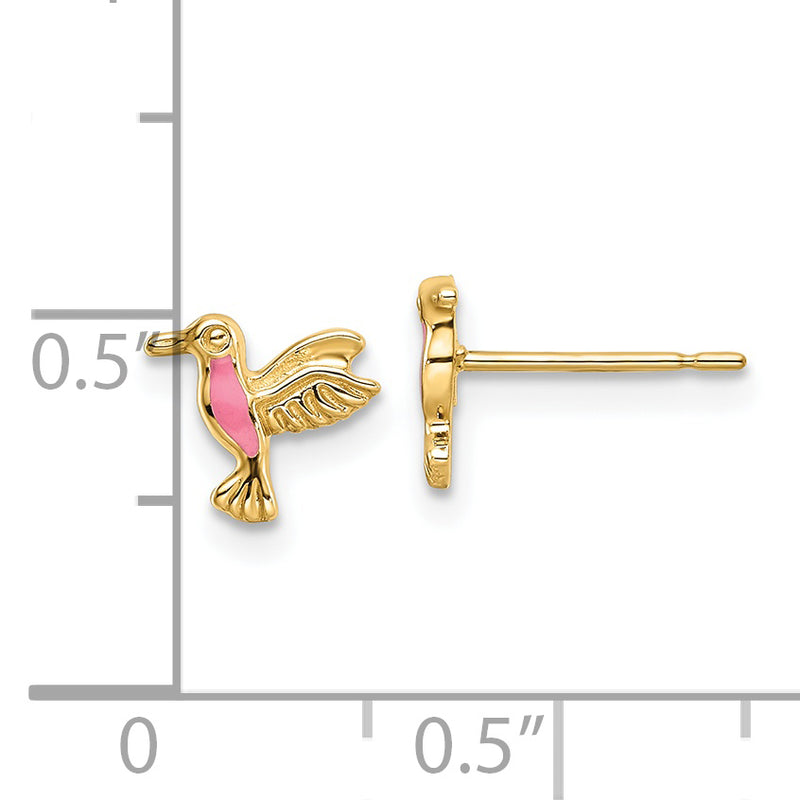 14k Pink Enamel Hummingbird Post Earrings