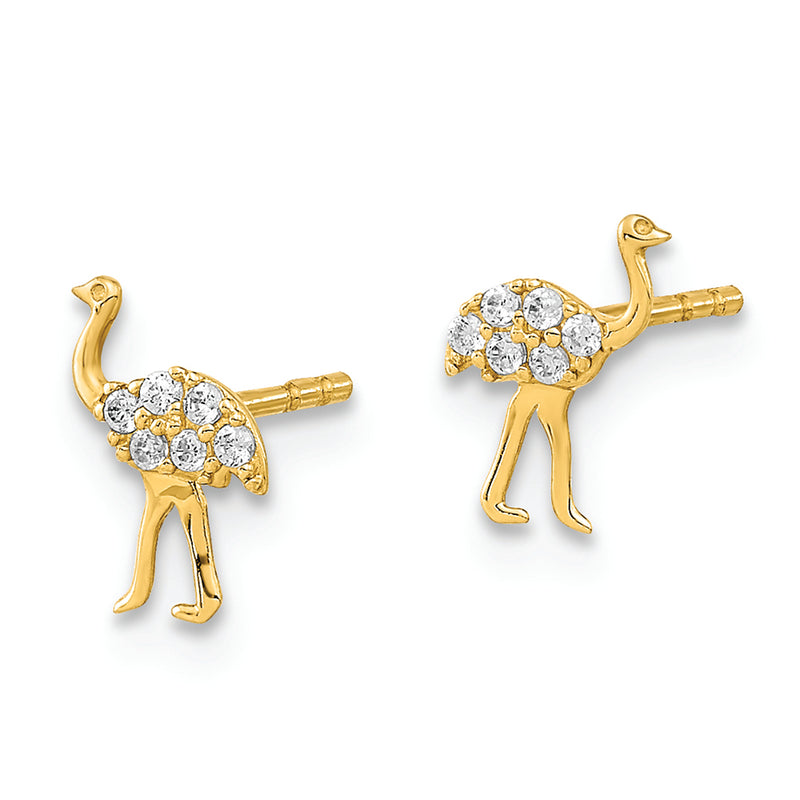 14K Polished Ostrich CZ Post Earrings