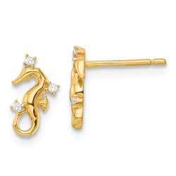 14k Yellow Gold Polished CZ Seahorse Post Earrings