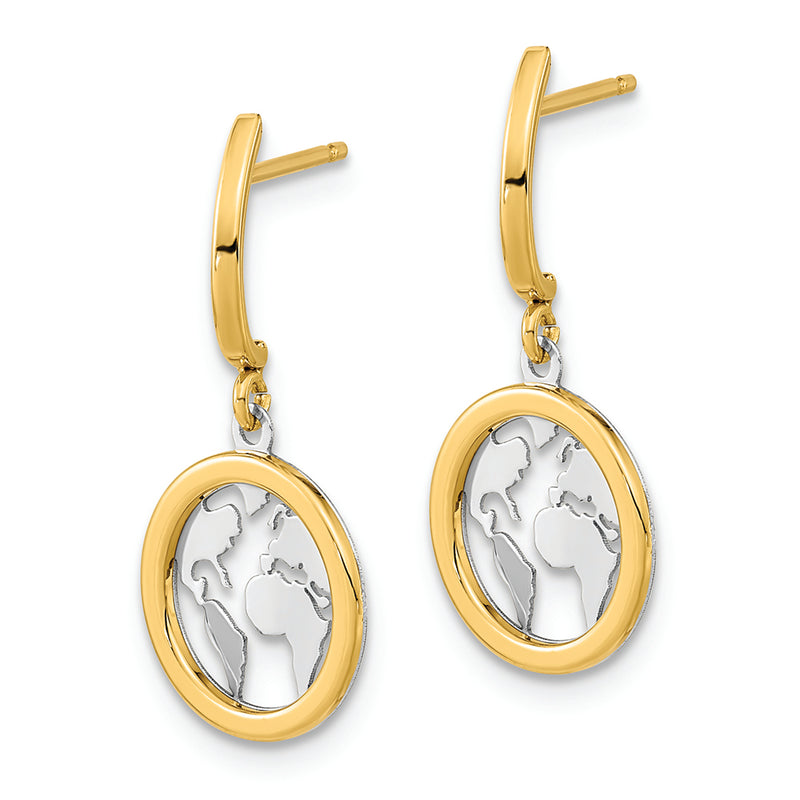 14K Polished White Rhodium Earth Dangle Earrings