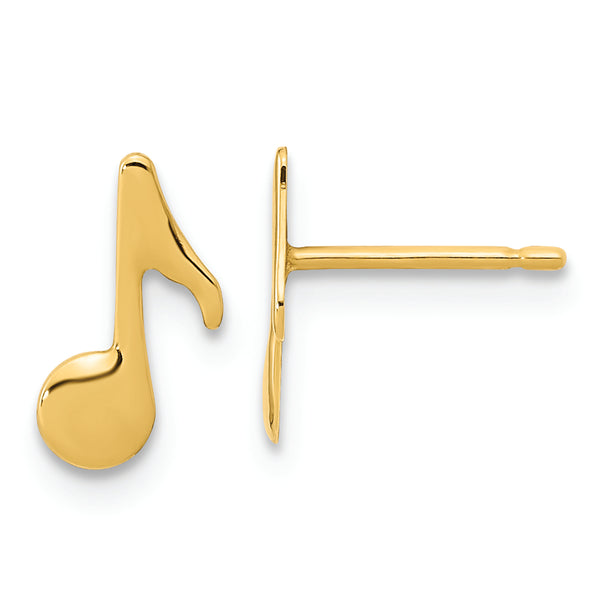 14K Polished Music Note Post Earrings