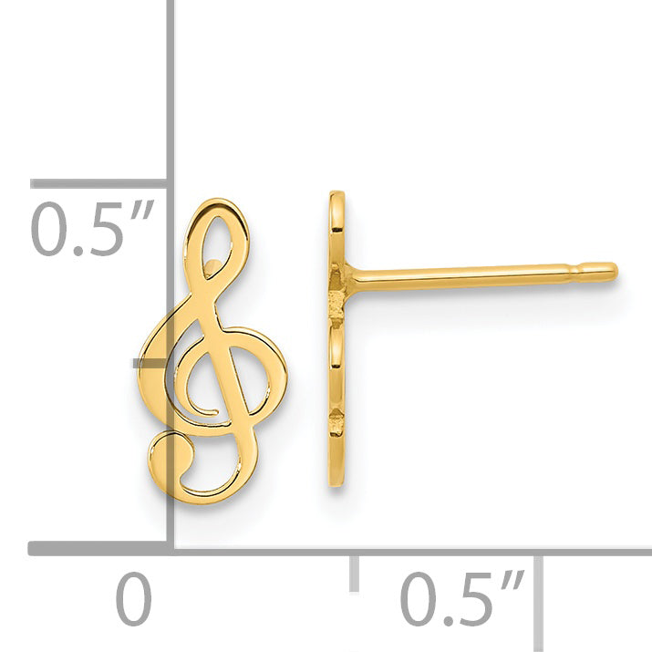 14K Polished Treble Clef Note Post Earrings