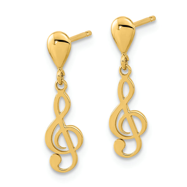 14K Polished Treble Clef Dangle Earrings