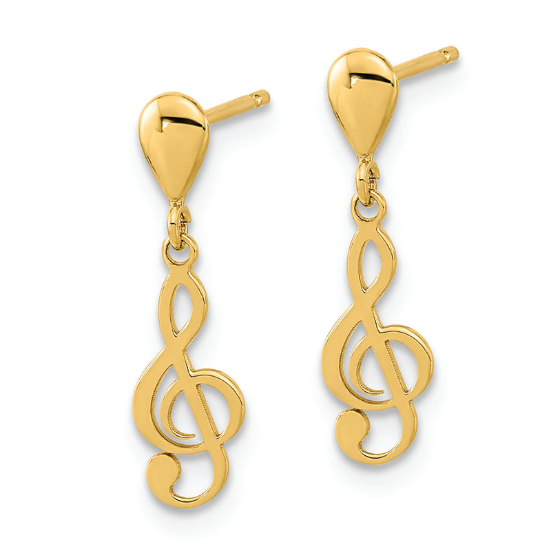 14K Polished Treble Clef Dangle Earrings