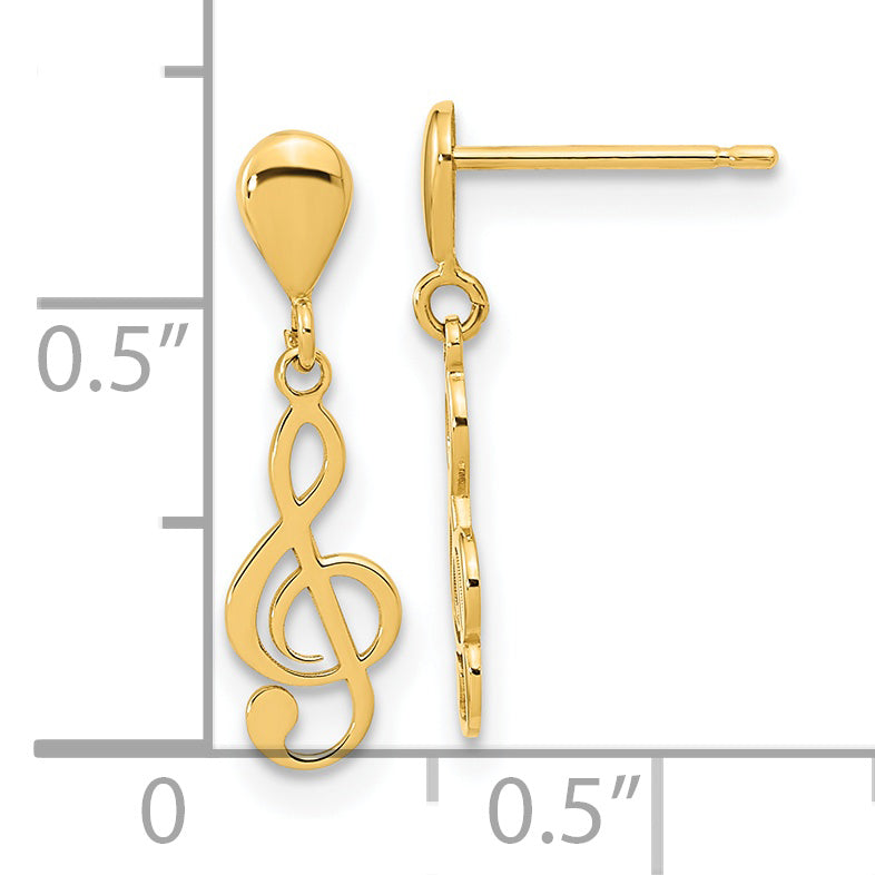 14K Polished Treble Clef Dangle Earrings