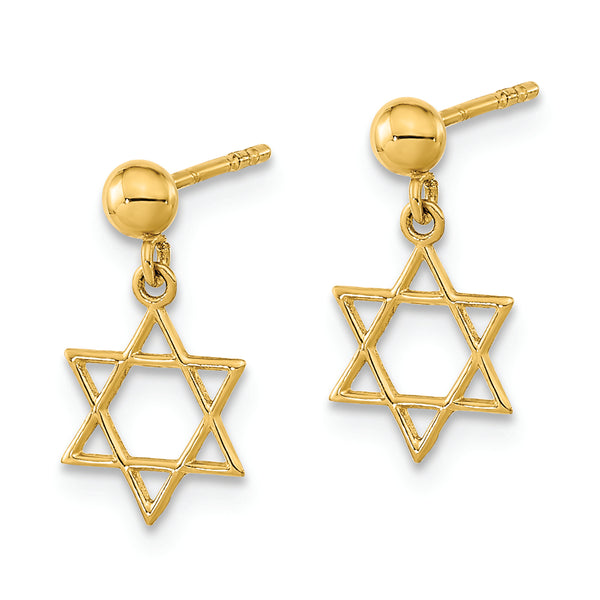 14K Polished Star of David Post Dangle Earrings