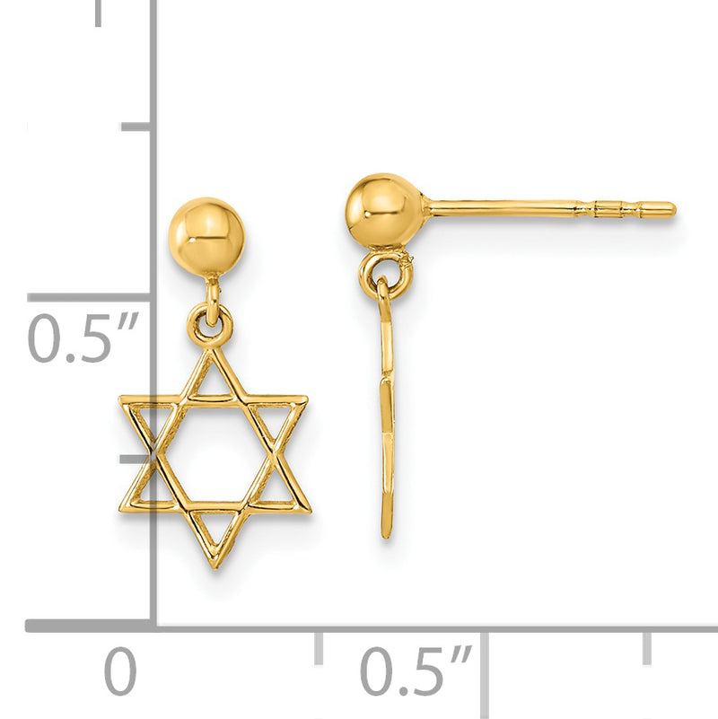 14K Polished Star of David Post Dangle Earrings