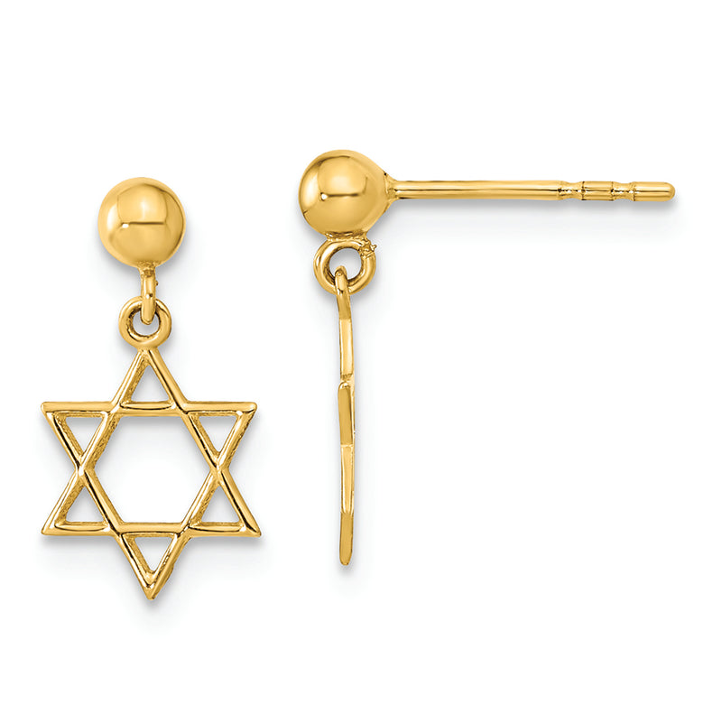 14K Polished Star of David Post Dangle Earrings