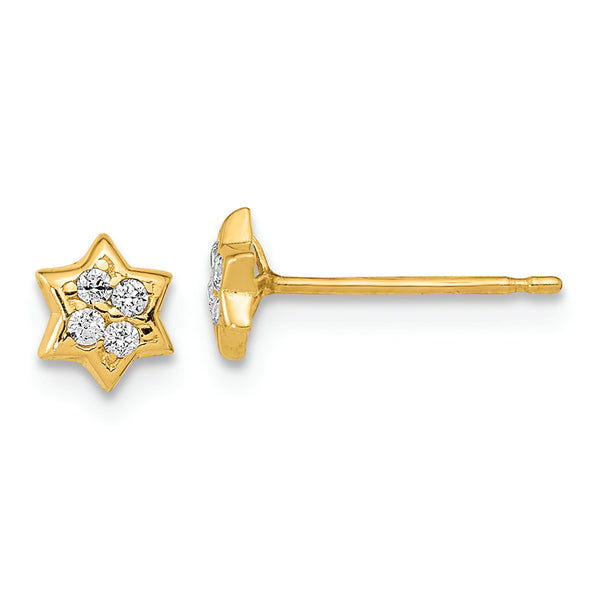 14K Polished Star CZ Post Earrings